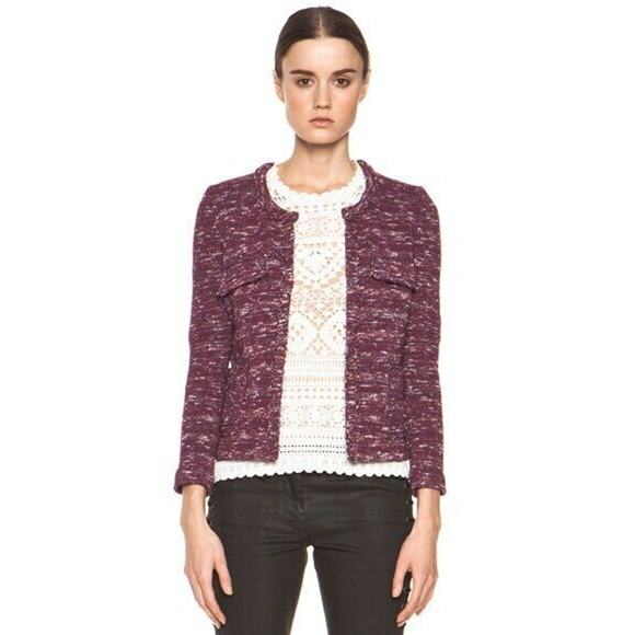 Isabel Marant Etoile Ariana Tweed Boucle Knit Jacket Crimson Navy 40 / Large
